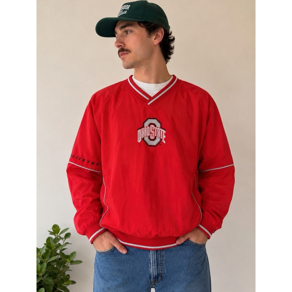 Ohio State Buckeyes Jacket Pullover Mens XL Red NCAA Football V-Neck Windbreaker